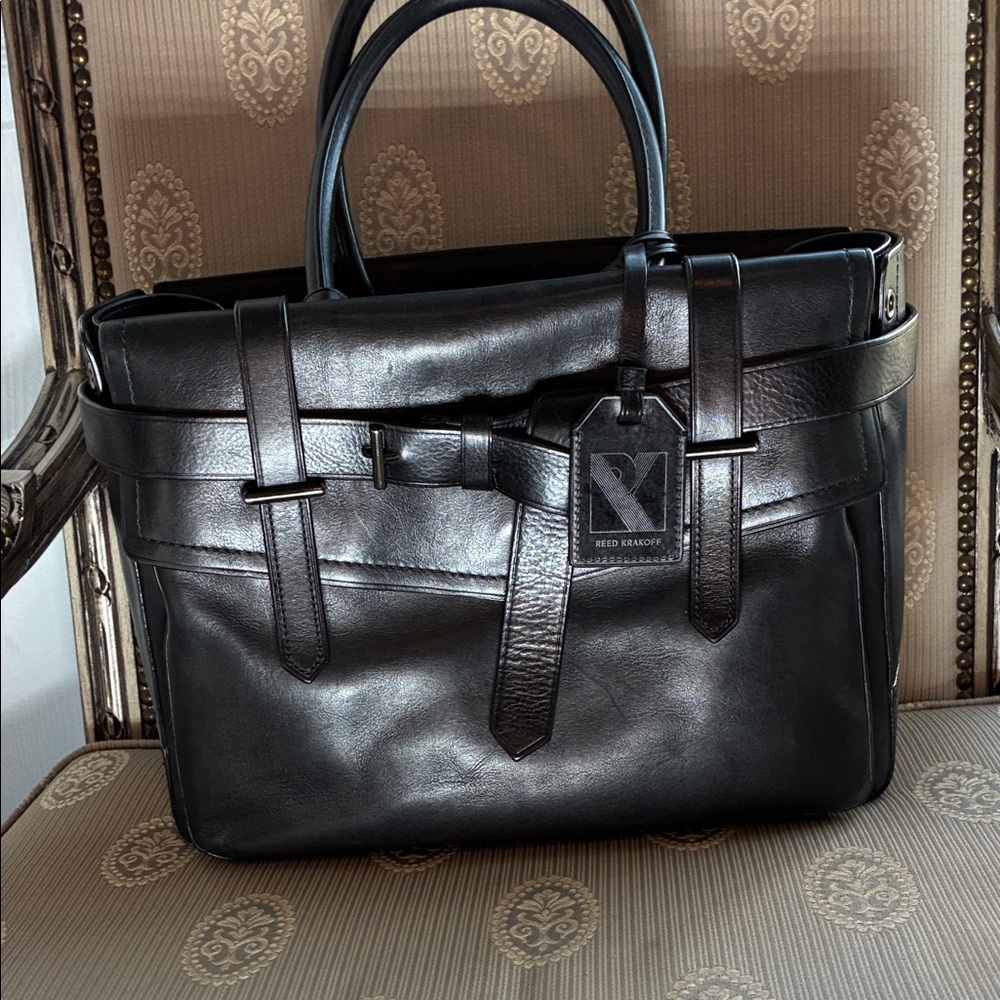 Reed Krakoff Black Leather Structured Briefcase Tote